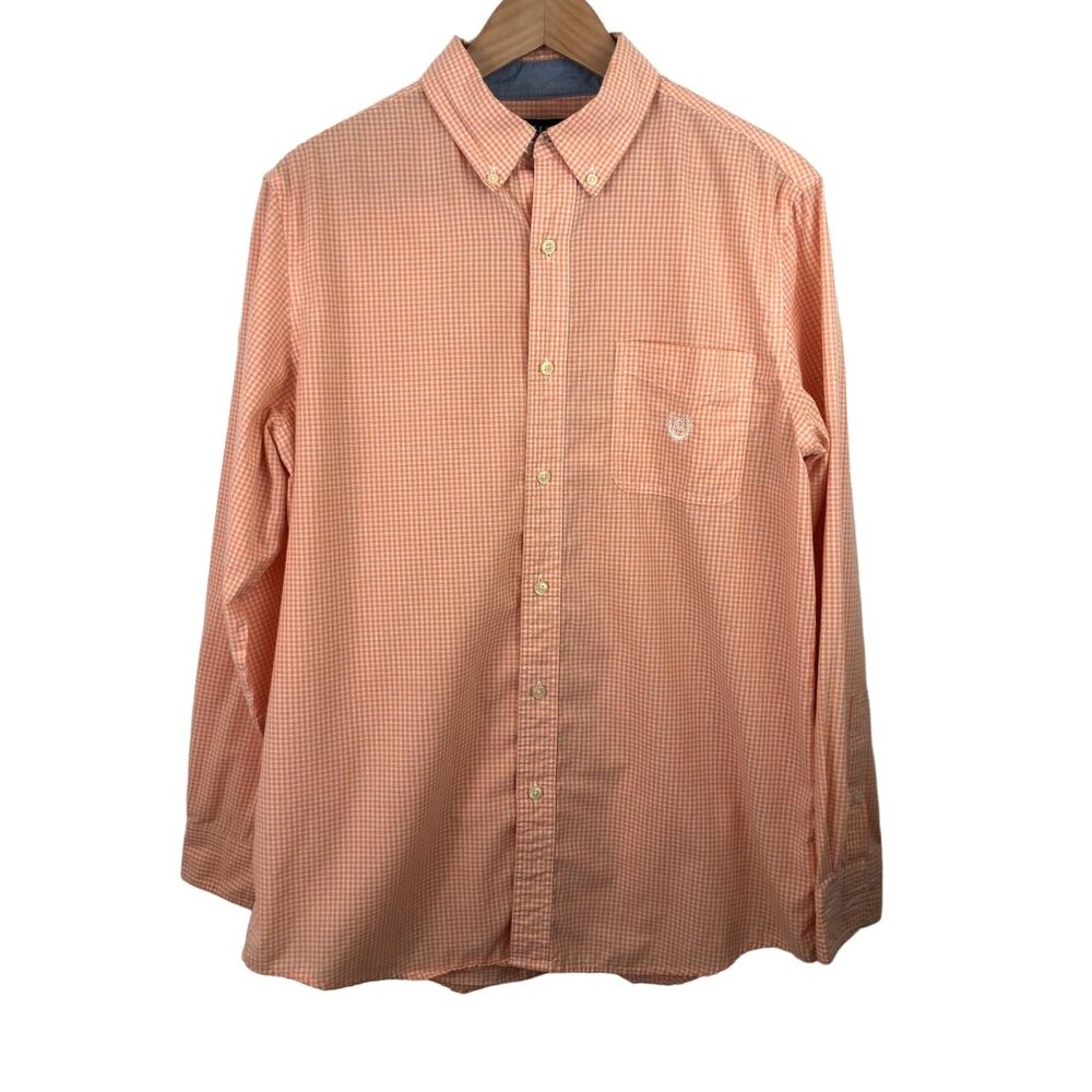 Chaps Mens Size Medium Orange/White Check Long Sleeve Button Up Shirt